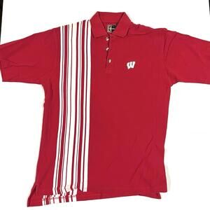 Vintage Wisconsin Badgers Polo Shirt Red White Striped Accents Sz L Chiliwear